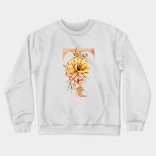 Watercolor fall sunflower bouquet monogram letter T Crewneck Sweatshirt